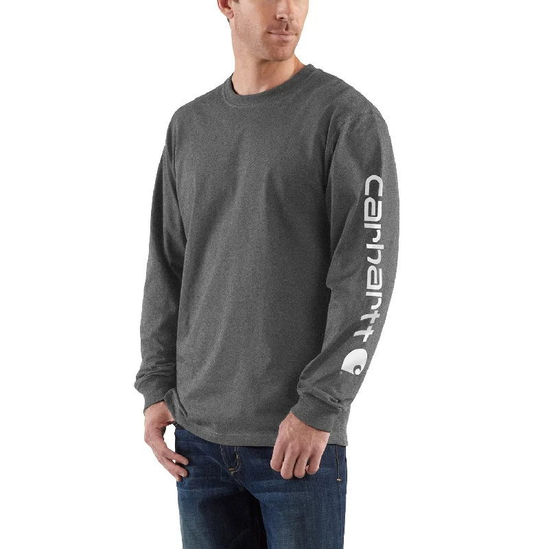 Men's lightweight long sleeve linen shirts for summer beach vacationsCarhartt Men's Signature Logo Long Sleeve T-Shirt_Carbon Heather Men's lightweight long sleeve linen shirts for summer beach vacationsCarhartt Men's Signature Logo Long Sleeve T-Shirt_Carbon Heather