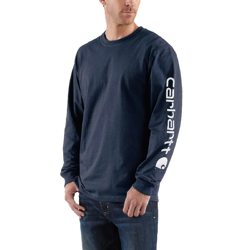 Men's long sleeve thermal shirts with thumbholes for extra warmthCarhartt Men's Signature Logo Long Sleeve T-Shirt_Navy Men's long sleeve thermal shirts with thumbholes for extra warmthCarhartt Men's Signature Logo Long Sleeve T-Shirt_Navy