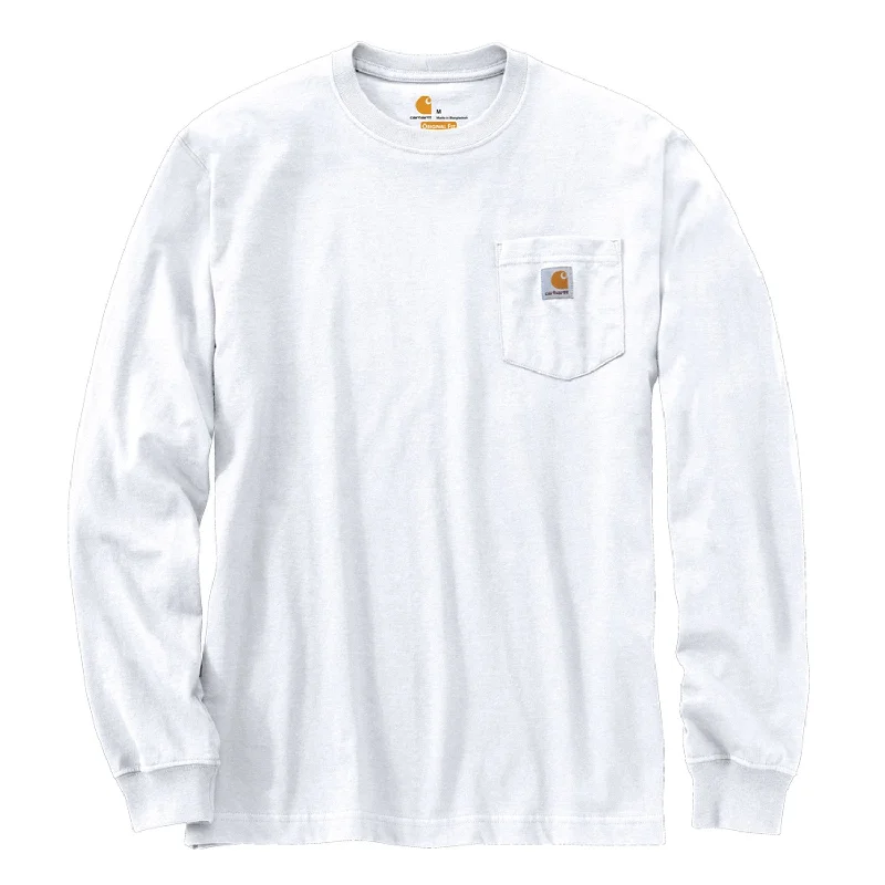 Men's long sleeve polo shirts with a contrast placket for added styleCarhartt Men's Long Sleeve Pocket T-Shirt_White Men's long sleeve polo shirts with a contrast placket for added styleCarhartt Men's Long Sleeve Pocket T-Shirt_White