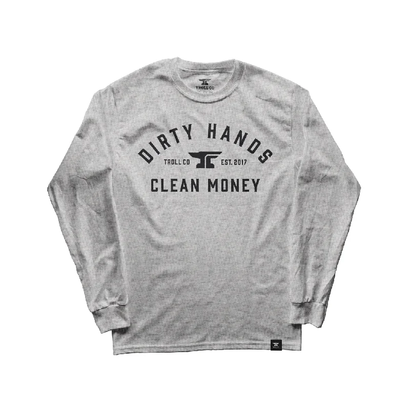 Men's long sleeve tartan pattern shirts for a traditional Scottish lookTroll Co. Men's "Dirty Hands Clean Money" Classic Long Sleeve T-Shirt Men's long sleeve tartan pattern shirts for a traditional Scottish lookTroll Co. Men's "Dirty Hands Clean Money" Classic Long Sleeve T-Shirt