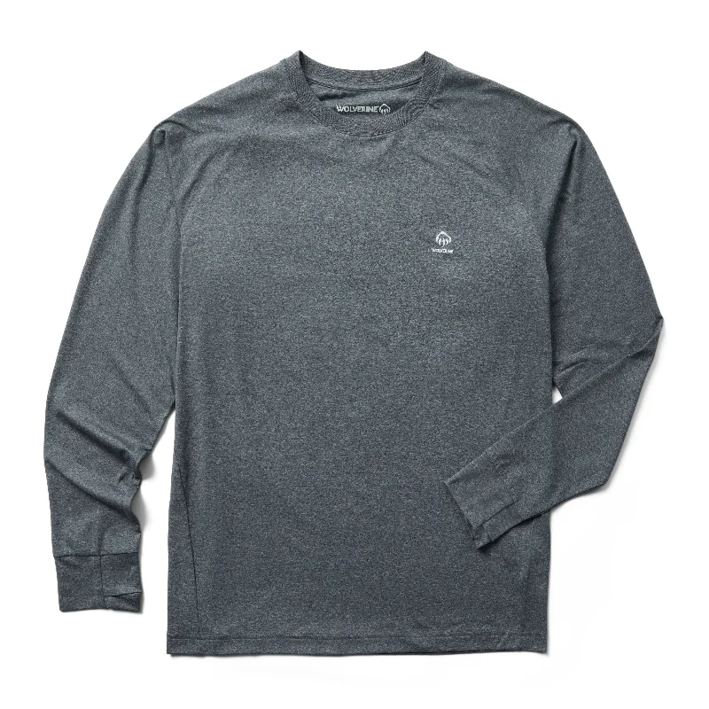 Men's long sleeve thermal shirts with thumbholes for extra warmthWolverine Men's Cascade Performance Crew Logo Long Sleeve T-Shirt Men's long sleeve thermal shirts with thumbholes for extra warmthWolverine Men's Cascade Performance Crew Logo Long Sleeve T-Shirt