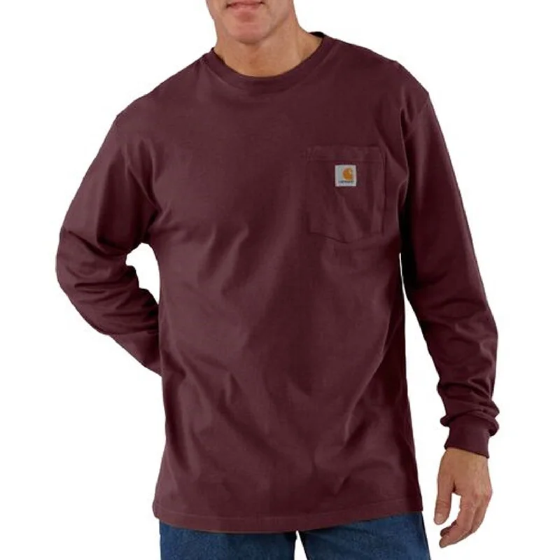 Men's button - front long sleeve Henley shirts with a casual charmCarhartt Men's Long Sleeve Pocket T-Shirt_Port Men's button - front long sleeve Henley shirts with a casual charmCarhartt Men's Long Sleeve Pocket T-Shirt_Port