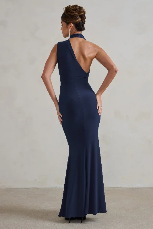 Capucine | Navy One Shoulder Draped Maxi Dress