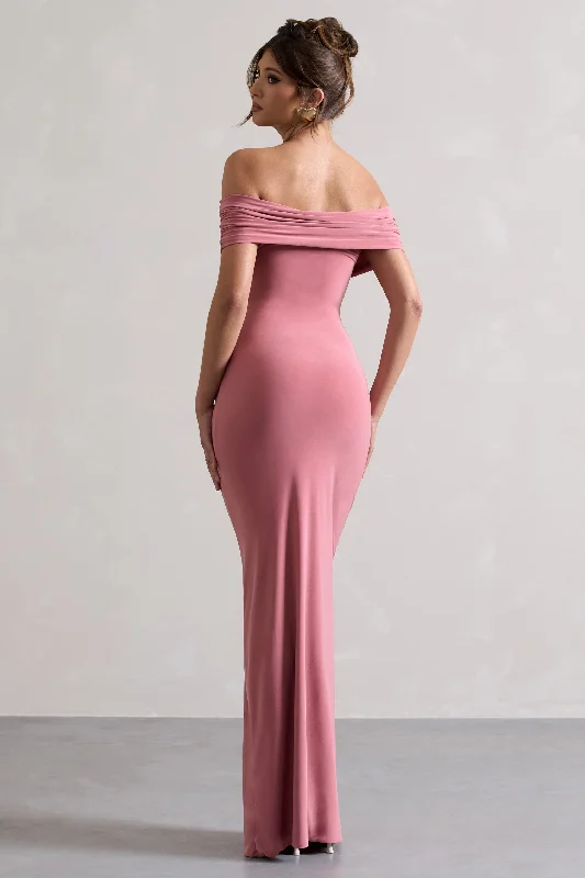 Refined | Blush Pink Twist Front Bardot Maxi Dress