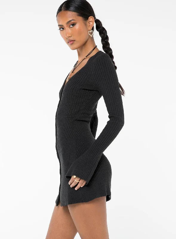 Waldin Long Sleeve Mini Dress Black