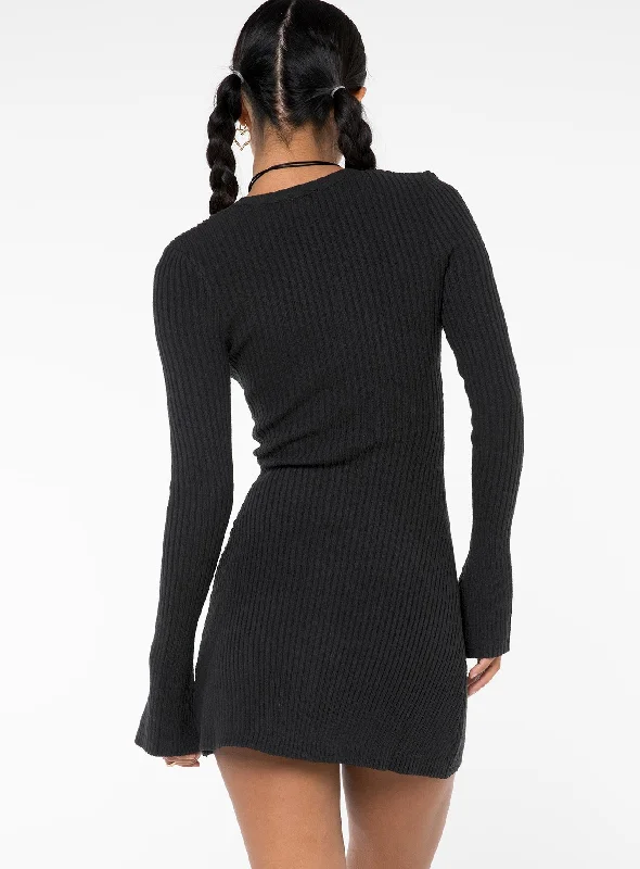 Waldin Long Sleeve Mini Dress Black