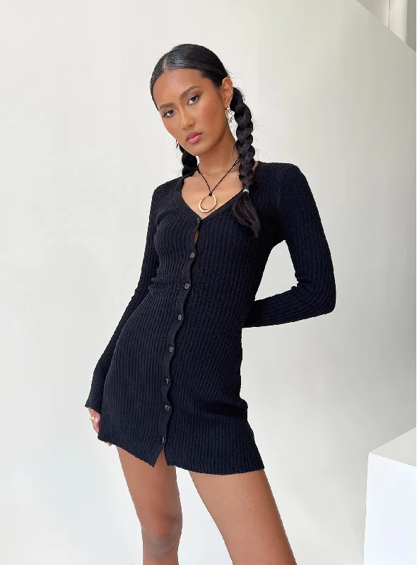 Waldin Long Sleeve Mini Dress Black