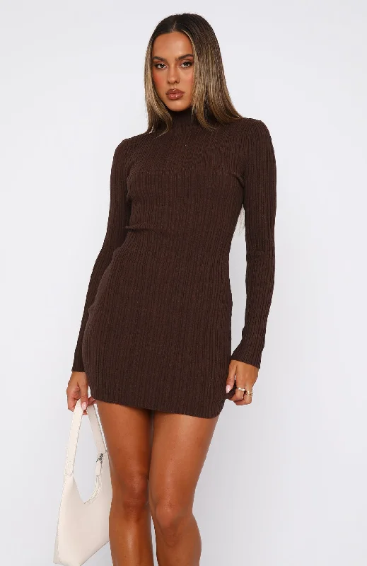 Way Too Easy Long Sleeve Mini Dress Coffee