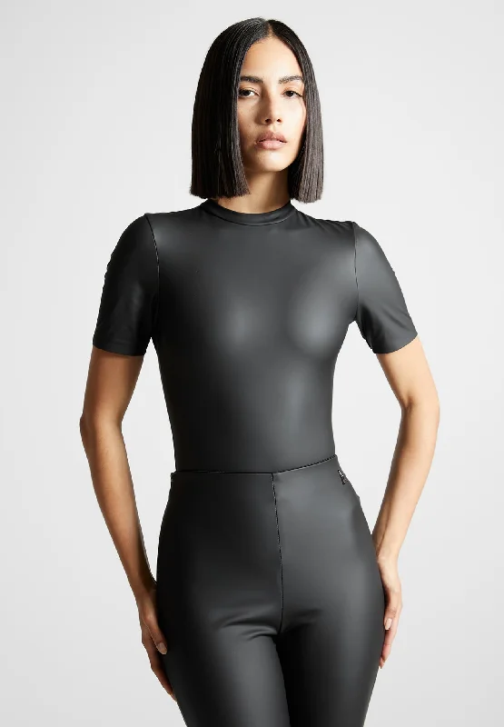 Matte Vegan Leather Tee Bodysuit - Black