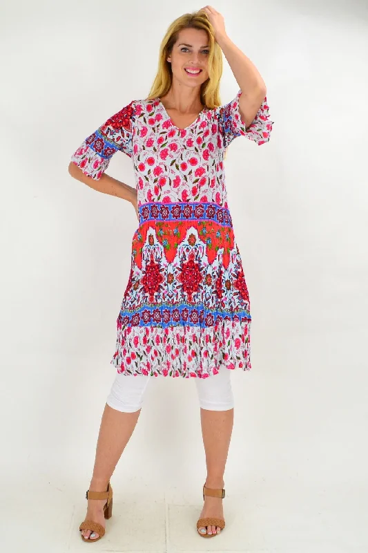 Turkish Flower Crinkle Tunic Dress