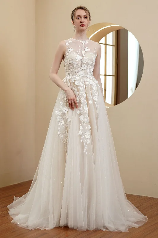 A-Line Sweep-Brush Train Chiffon Wedding Dress CW2982