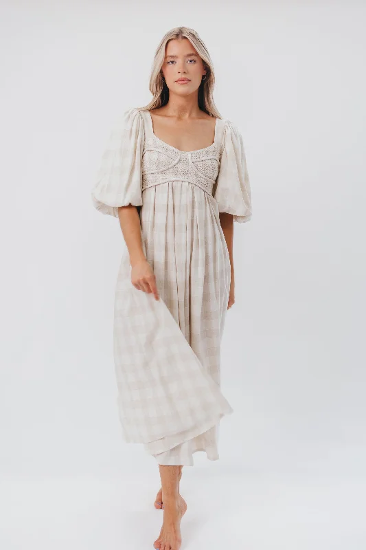 Harlow Maxi Dress in Natural Plaid - Bump Friendly (S-XL) - Restocking in September