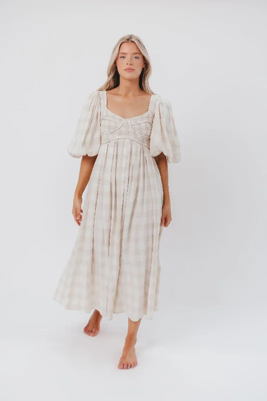 Harlow Maxi Dress in Natural Plaid - Bump Friendly (S-XL) - Restocking in September