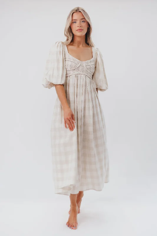 Harlow Maxi Dress in Natural Plaid - Bump Friendly (S-XL) - Restocking in September