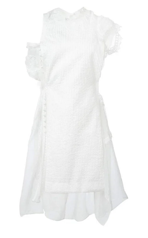 Lace Trim White Seersucker Dress