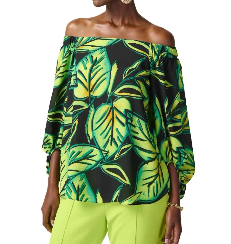 Leaf Print Off-Shoulder In Multi