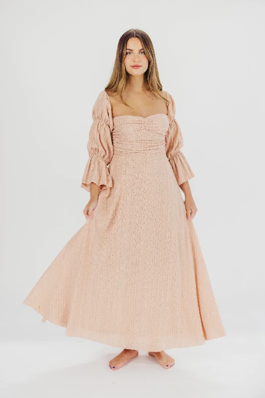 Corrine Tiered Sleeve Maxi Dress with Pockets in Dusty Blush - Bump Friendly