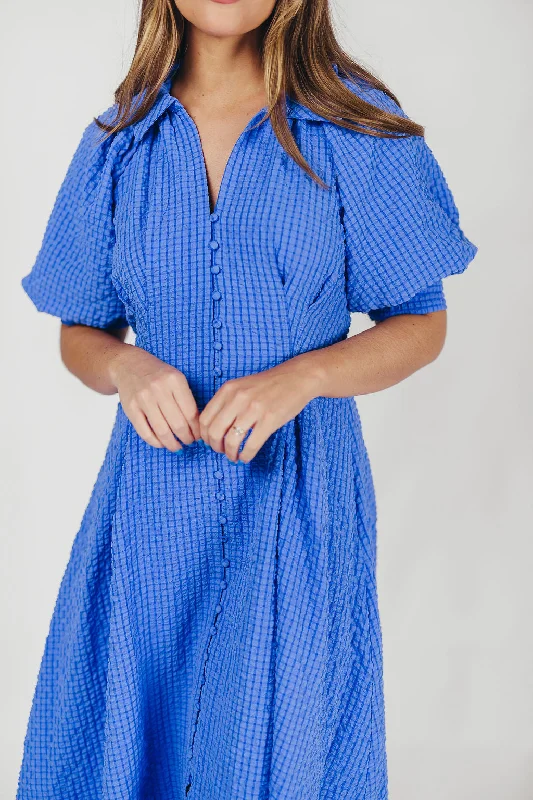 Karsyn Midi Shirt Dress with Puffed Sleeves in Blue