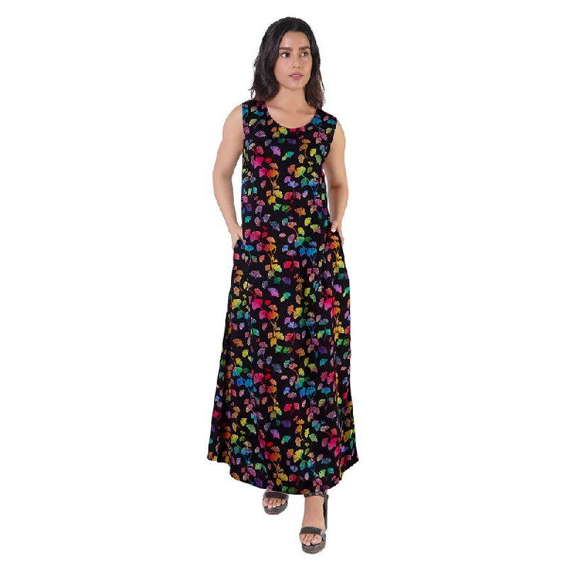 Rainbow Ginkgo Leaves Maxi Dress