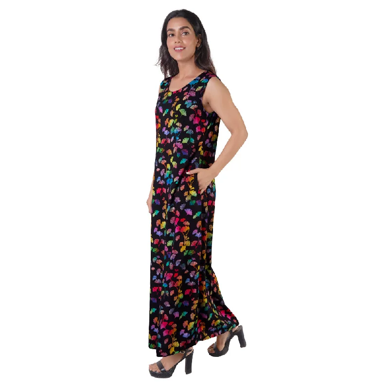 Rainbow Ginkgo Leaves Maxi Dress