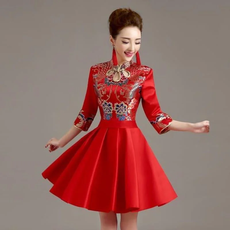 Short Modern Cheongsam Qipao Chinese Oriental Style Mini Dress