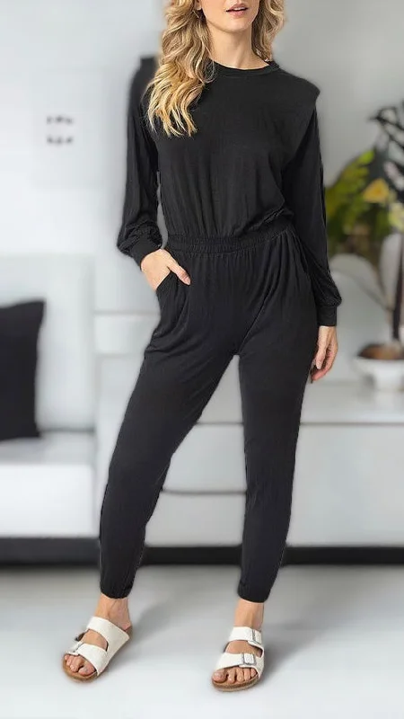 Shoulder Pad Long Sleeve Jumpsuit