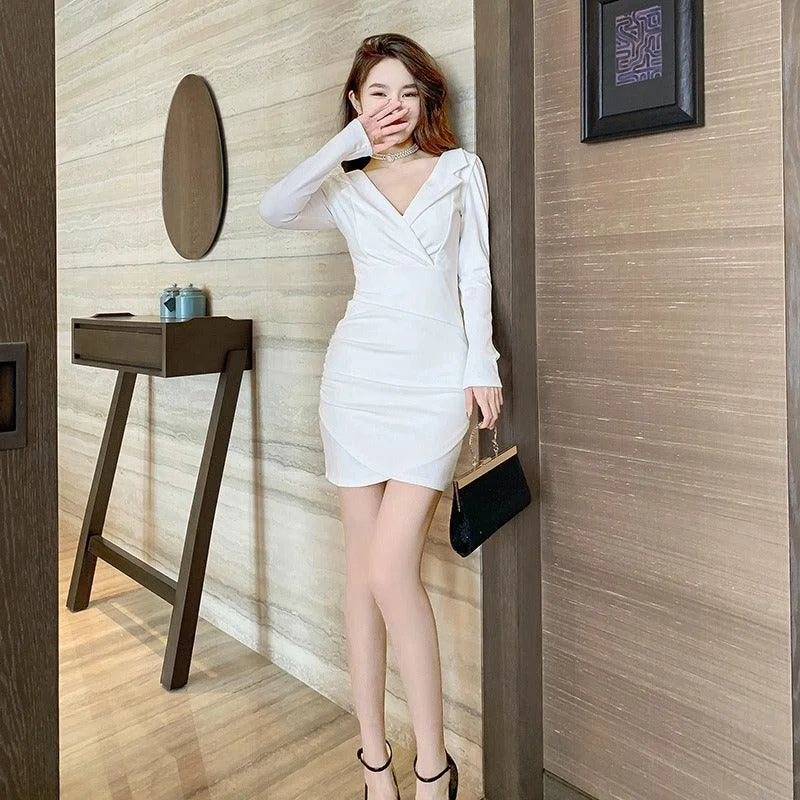 White Flare Sleeves Bandage Knitted Mini Dress