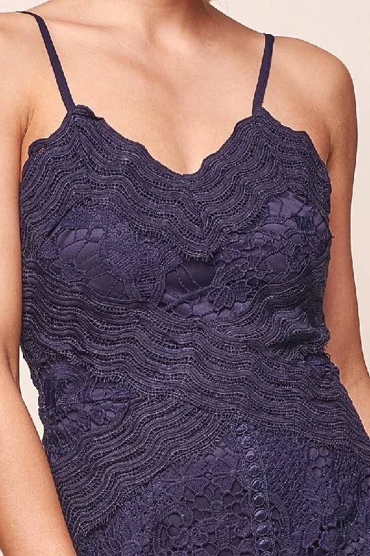 Zahara Lace Overlay Thin Strap Mini Dress Navy