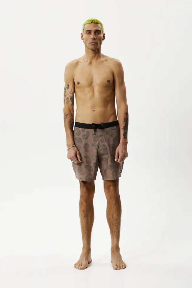 Men's drawstring casual linen shorts for a laid - back summer lookAFENDS - paisley fixed waist boardshorts - toffee Men's drawstring casual linen shorts for a laid - back summer lookAFENDS - paisley fixed waist boardshorts - toffee