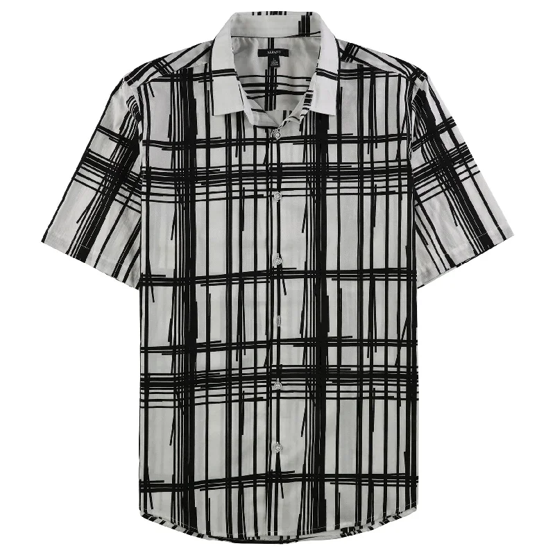Men's Two - Tone Contrast Panel Casual Shirts in White and Navy for a Stylish and Eye - Catching DesignAlfani Mens Bold Broken Button Up Shirt, Black, Small Men's Two - Tone Contrast Panel Casual Shirts in White and Navy for a Stylish and Eye - Catching DesignAlfani Mens Bold Broken Button Up Shirt, Black, Small