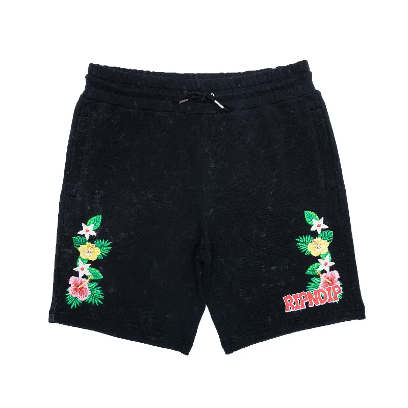 Men's floral print silk blend shorts for a unique night - out lookAloha Nermal Sweatshorts (Black Mineral Wash)