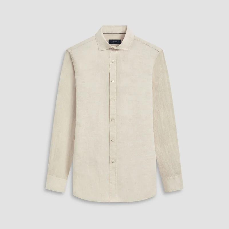 Men's Embroidered Detail Casual Shirts in Beige for a Touch of EleganceAxel Solid Linen Shirt Men's Embroidered Detail Casual Shirts in Beige for a Touch of EleganceAxel Solid Linen Shirt