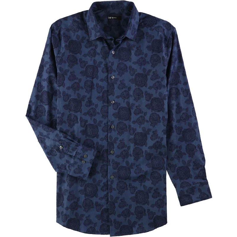 Men's Thermal - Lined Casual Shirts in Black for Added Warmth in Cold Weatherbar III Mens Denim Rose Print Button Up Shirt, Blue, Medium