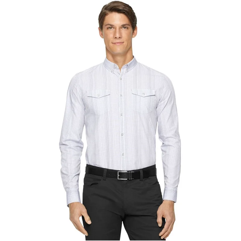 Men's Two - Tone Contrast Panel Casual Shirts in White and Navy for a Stylish and Eye - Catching DesignCalvin Klein Mens Gingham Slim Fit Button Up Shirt Men's Two - Tone Contrast Panel Casual Shirts in White and Navy for a Stylish and Eye - Catching DesignCalvin Klein Mens Gingham Slim Fit Button Up Shirt
