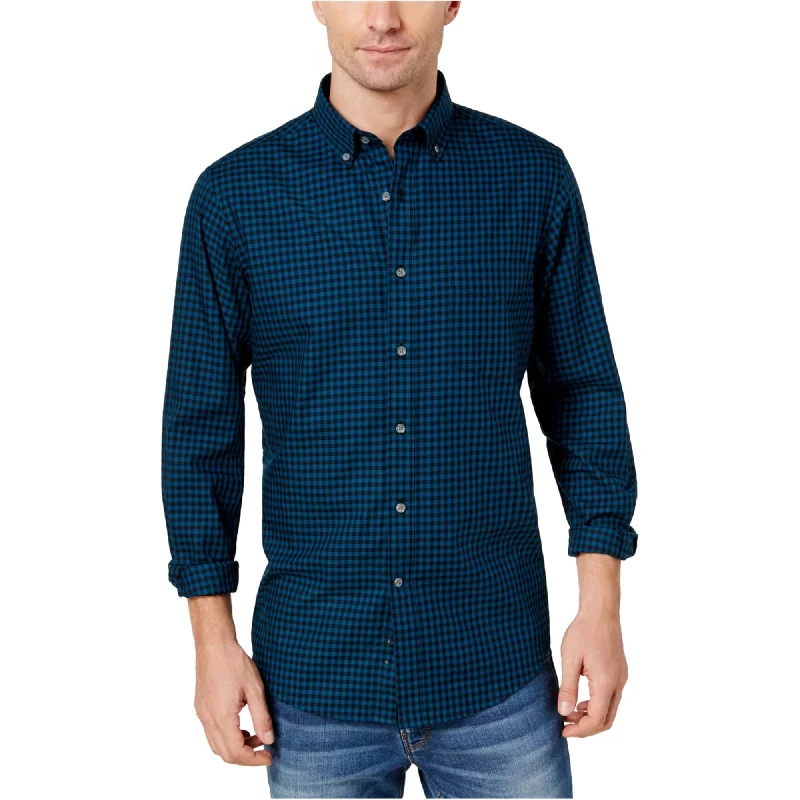 Men's Embroidered Detail Casual Shirts in Beige for a Touch of EleganceClub Room Mens Gingham Long Sleeve Button Up Shirt Men's Embroidered Detail Casual Shirts in Beige for a Touch of EleganceClub Room Mens Gingham Long Sleeve Button Up Shirt