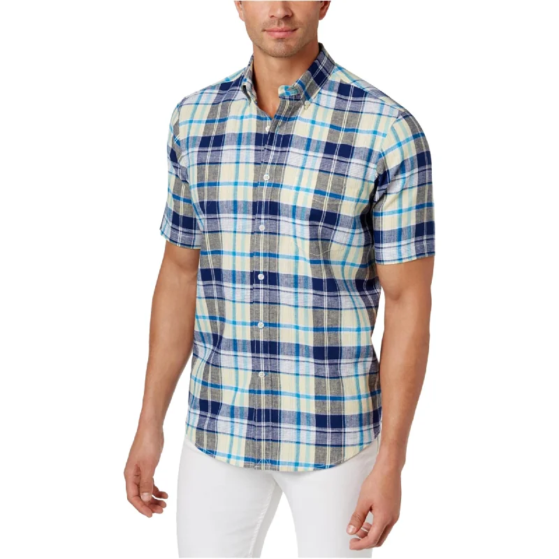 Men's Two - Tone Contrast Panel Casual Shirts in White and Navy for a Stylish and Eye - Catching DesignClub Room Mens Wade Plaid Button Up Shirt, Blue, Small Men's Two - Tone Contrast Panel Casual Shirts in White and Navy for a Stylish and Eye - Catching DesignClub Room Mens Wade Plaid Button Up Shirt, Blue, Small