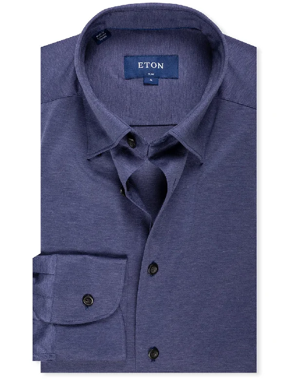 Men's Linen Blend Casual Shirts with Roll - Up Sleeves for a Summer Beach LookSlim Fit Jersey Stretch Shirt Indigo Men's Linen Blend Casual Shirts with Roll - Up Sleeves for a Summer Beach LookSlim Fit Jersey Stretch Shirt Indigo