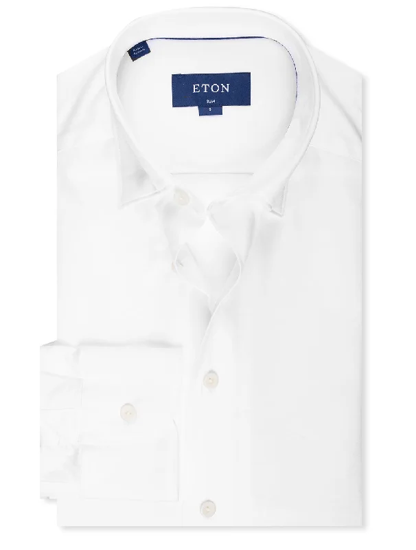 Men's Embroidered Detail Casual Shirts in Beige for a Touch of EleganceSlim Fit Jersey Stretch Shirt White Men's Embroidered Detail Casual Shirts in Beige for a Touch of EleganceSlim Fit Jersey Stretch Shirt White