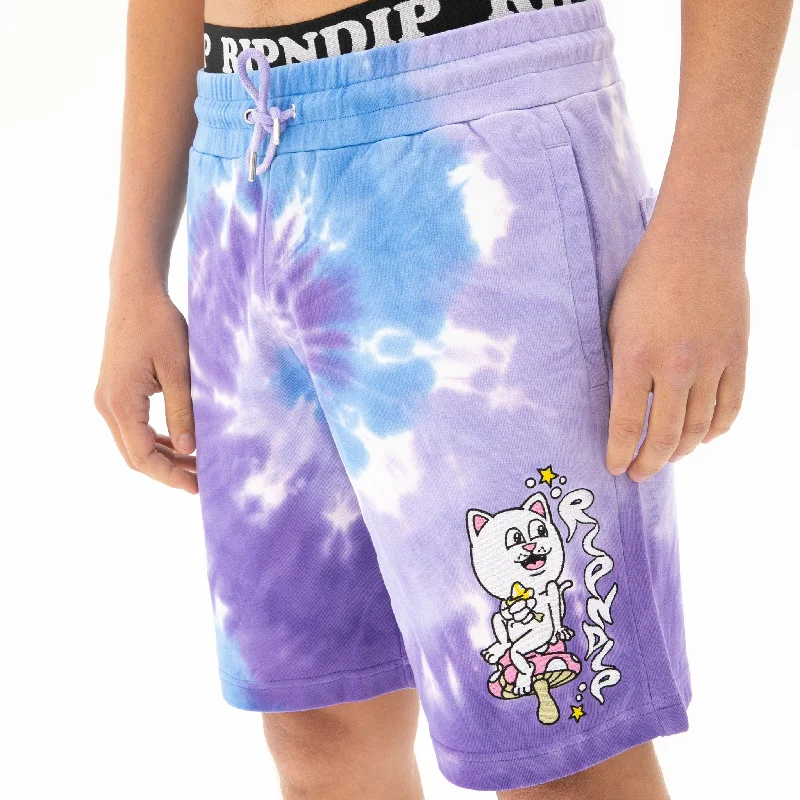 Men's high - waisted swim shorts with UPF protection for beach vacationsFriday Jr Sweatshorts (Purple/Lilac Spiral Dye) Men's high - waisted swim shorts with UPF protection for beach vacationsFriday Jr Sweatshorts (Purple/Lilac Spiral Dye)