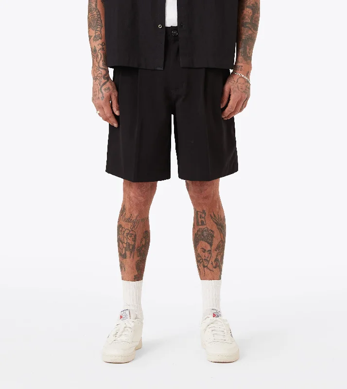 Men's flat - front chino shorts for semi - formal summer eventsHerringbone Flow Short Black Men's flat - front chino shorts for semi - formal summer eventsHerringbone Flow Short Black