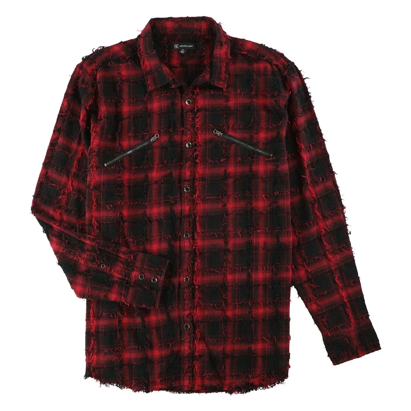 Men's Sustainable Recycled Material Casual Shirts for Eco - Conscious ConsumersI-N-C Mens Frayed Plaid Button Up Shirt