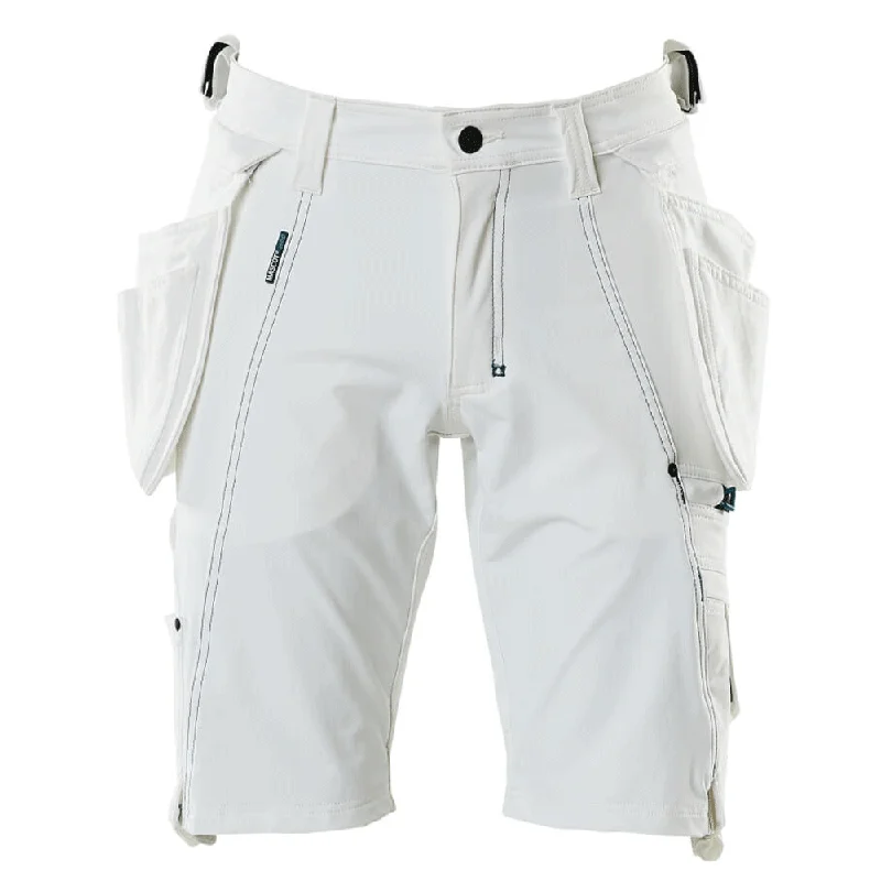 Men's side - stripe track shorts for a sporty running lookMascot Advanced 17149 Water-Repellent Stretch Work Shorts White Men's side - stripe track shorts for a sporty running lookMascot Advanced 17149 Water-Repellent Stretch Work Shorts White