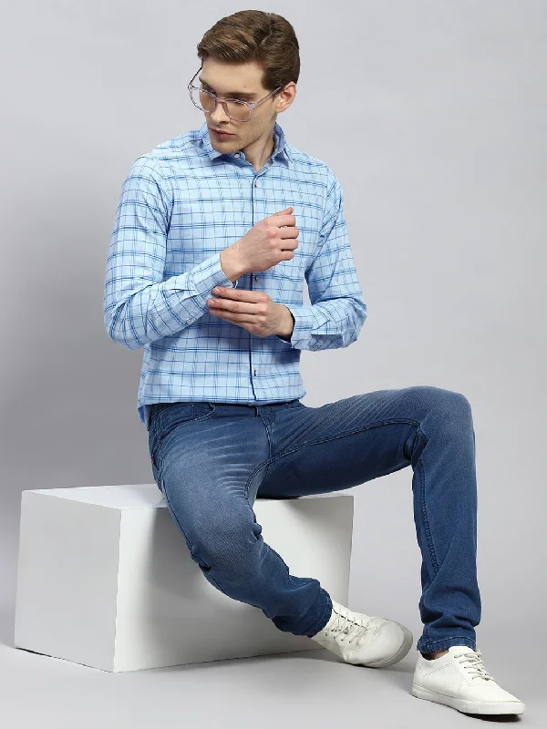 Men's Wrinkle - Resistant Polyester Blend Casual Shirts for Easy Travel and MaintenanceMen Blue Check Shirt Men's Wrinkle - Resistant Polyester Blend Casual Shirts for Easy Travel and MaintenanceMen Blue Check Shirt