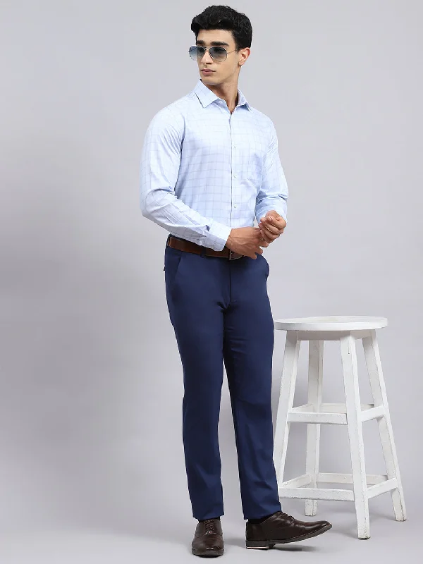 Plus Size Men's Striped Chambray Casual Shirts with a Spread Collar for a Preppy AppearanceMen Blue Check Shirt Plus Size Men's Striped Chambray Casual Shirts with a Spread Collar for a Preppy AppearanceMen Blue Check Shirt