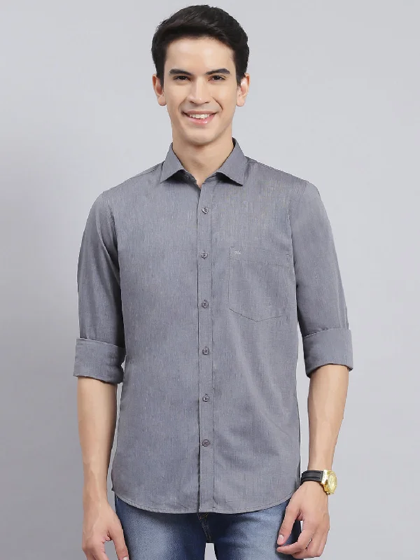 Men's Stretch - Fabric Casual Shirts in Navy Blue for a Comfortable and Flexible FitMen Grey Solid Pure Cotton Shirt Men's Stretch - Fabric Casual Shirts in Navy Blue for a Comfortable and Flexible FitMen Grey Solid Pure Cotton Shirt