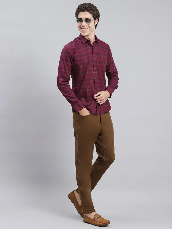 Men's Distressed Denim Casual Shirts with Frayed Edges for a Trendy and Rugged LookMen Maroon Check Pure Cotton Shirt Men's Distressed Denim Casual Shirts with Frayed Edges for a Trendy and Rugged LookMen Maroon Check Pure Cotton Shirt
