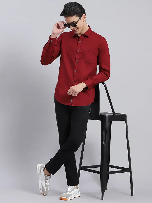 Men's Distressed Denim Casual Shirts with Frayed Edges for a Trendy and Rugged LookMen Maroon Solid Pure Cotton Shirt Men's Distressed Denim Casual Shirts with Frayed Edges for a Trendy and Rugged LookMen Maroon Solid Pure Cotton Shirt