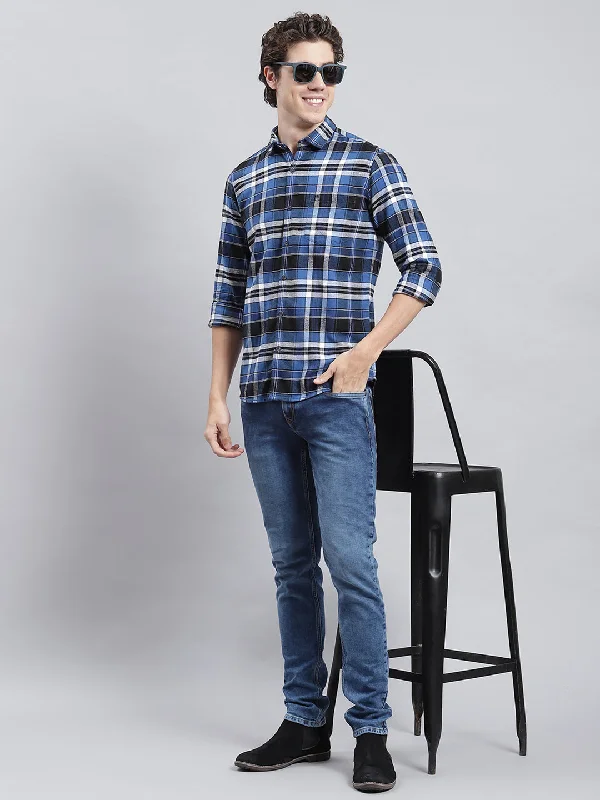 Men's Embroidered Detail Casual Shirts in Beige for a Touch of EleganceMen Navy Blue Check Shirt Men's Embroidered Detail Casual Shirts in Beige for a Touch of EleganceMen Navy Blue Check Shirt