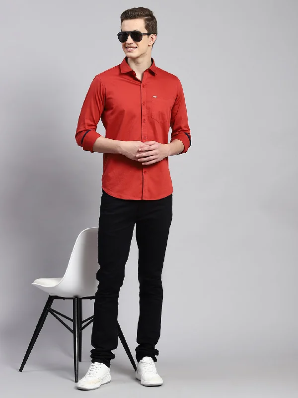 Plus Size Men's Striped Chambray Casual Shirts with a Spread Collar for a Preppy AppearanceMen Rust Orange Printed Shirt Plus Size Men's Striped Chambray Casual Shirts with a Spread Collar for a Preppy AppearanceMen Rust Orange Printed Shirt