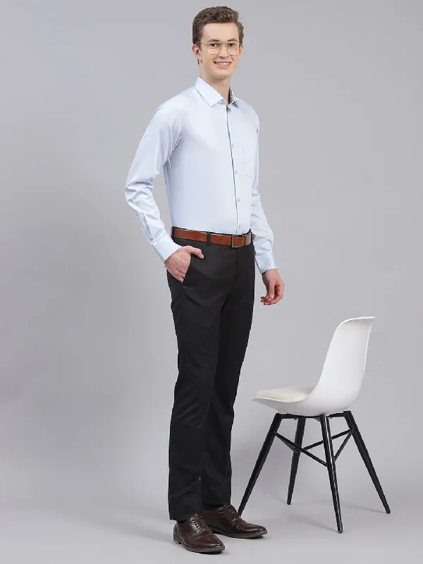 Men's Wrinkle - Resistant Polyester Blend Casual Shirts for Easy Travel and MaintenanceMen Sky Blue Solid Shirt Men's Wrinkle - Resistant Polyester Blend Casual Shirts for Easy Travel and MaintenanceMen Sky Blue Solid Shirt